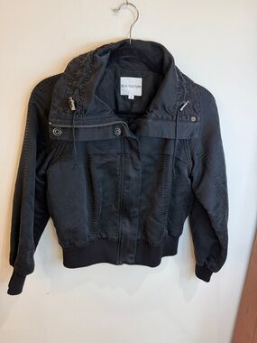 Silk Culture Light Black/Charcoal Silk Blend Bomber Jacket with High Collar, S